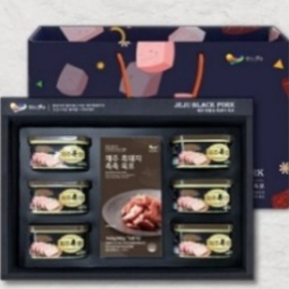 제주하우스 제주흑돼지 90%햄 200g x 6EA / 육포세트 40g x 4봉  선물세트 (손잡이케이스)