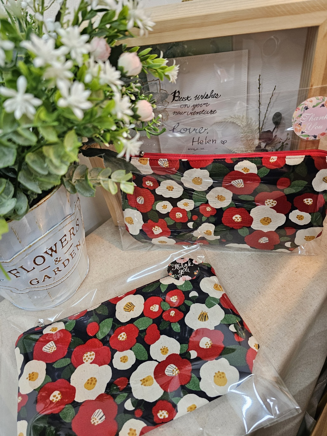 자수동백파우치 동백소품 이니셜자수무료 화장품파우치