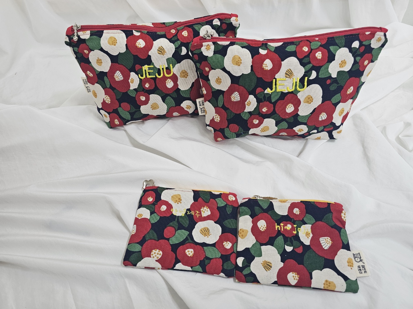 자수동백파우치 동백소품 이니셜자수무료 화장품파우치