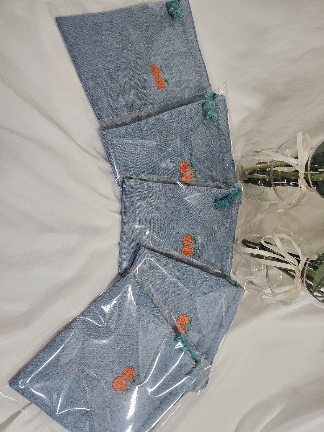 한라봉자수파우치  제주도소품 스트링파우치 여행선물추천 피그먼트고급원단사용